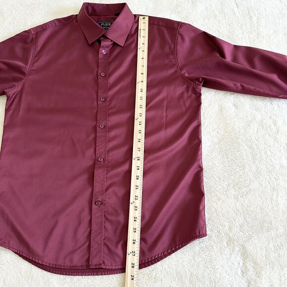 Flex Dress Shirt Mens Size M Maroon Luxury Collection Button-up Long Sleeve - Picture 6 of 7